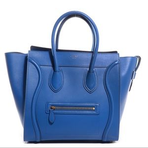 CELINE Calfskin Mini Luggage Bag in Electric Blue